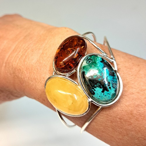 HWG-2403 Cuff, Amber, Yellow, Rum Natural Blue Turquoise $245 at Hunter Wolff Gallery